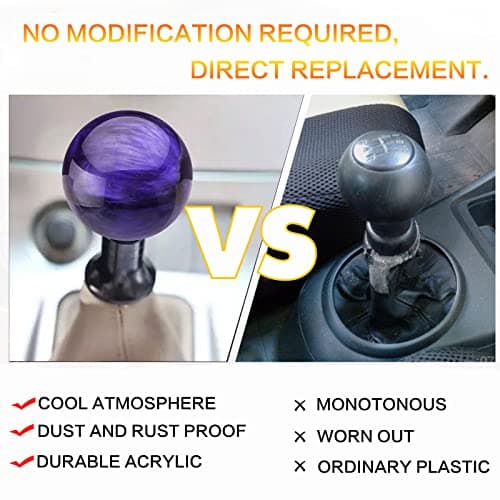 YIUIY Round Ball Shift Knob Universal Marble Style Gear Shift Knob 5 6 Speed for Manual Automatic Vehicles with Adapters (Purple) — view 3