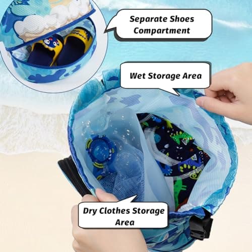 AffeGifts Drawstring Kids Swimming Bag, Waterproof Swim Bag with Dry-Wet Separation, Beach Backpack for Boys (Blue) — view 4