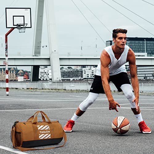 TUGUAN Gym Bag Sports Holdall Bag for Men 40L Travel Duffels with Shoes Compartment and Wet Pocket Carry on Sports Equipment for Swimming Basketball Football Kit Bag, Brown — view 2