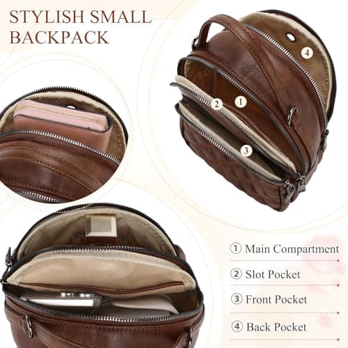 VX VONXURY Small Backpack Women, Fashion Vegan Leather Ladies Purse Mini Vintage Shoulder Bag for School Work Travel — view 5