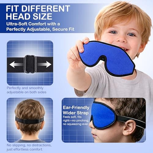3D Sleep Mask for Kids, Light Block Sleeping Blindfold Memory Foam Contoured Eye Mask for Sleep, Adjustable Strap Eye Cover and Travel Sleep Mask for Boys Girls (Dark Blue) — view 3