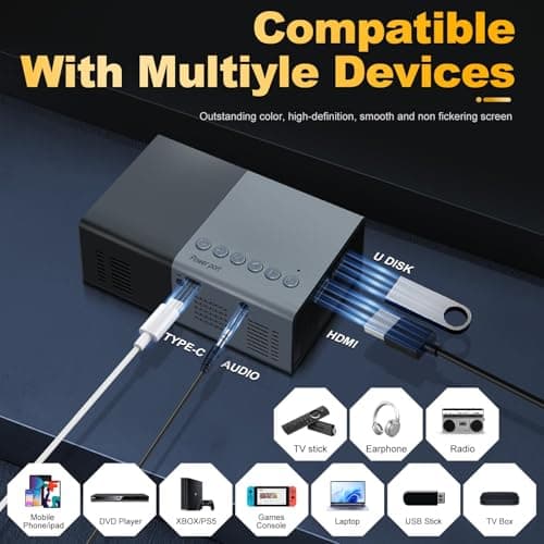Mini Projector, Small Portable Projector .Suitable for children's gifts Video Projector, indoor video movies, and games. with Remote Control.Compatible for Smartphone, Laptop, PC (J9-G) — view 6
