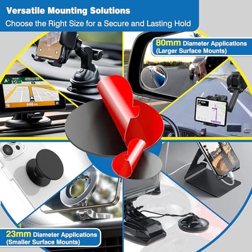 Tapsi Adhesive Replacement Pads – 8-Pack Round High-Bond Double-Sided Mounting Pads (8cm & 2.3cm) for Dashboard Discs, Suction Cup Phone Holders, GPS & Magnetic Mounts – Includes Adhesion Promoters — view 5