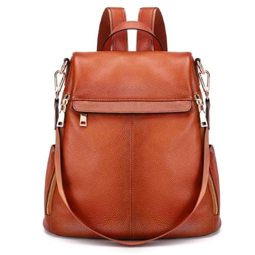Kattee Women Real Leather Backpack Purse Anti-Theft Rucksack Fashion Shoulder School Bag Fits 11 inches Tablet