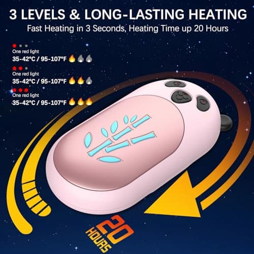 Enituo Hand Warmers Rechargeable 2 Pack, 3 Levels Heating 6000mAh Portable Electric Handwarmers, Cute Panda Pocket Heater Xmas Warm Gifts for Golf Hunting Hiking Camping Outdoor Activities - Rose Gold — view 4