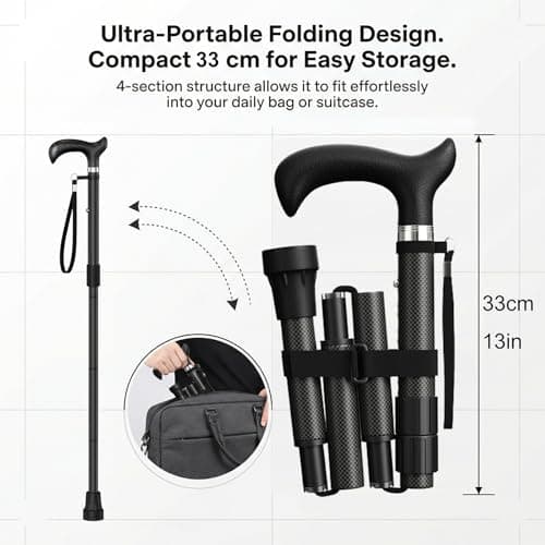 Intercare Walking Stick, Foldable Walking Sticks for Women & Men, Adjustable Height Collapsible Walking Cane for Travel and Daily Use, Premium Stability Design, Carbon Fiber — view 4