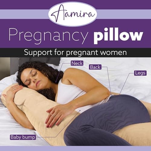 Aamira J Shaped Pregnancy Pillow, Memory Foam, Velvet Cover, Cream — view 2