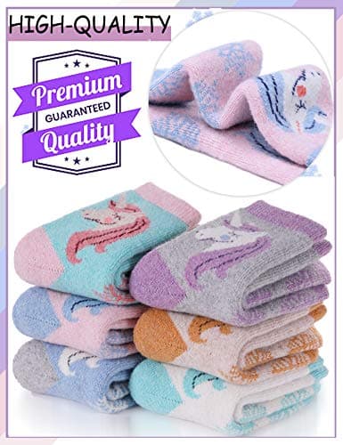 Merino Wool Socks for Kids Boys Toddlers Girls Thick Thermal Warm Winter Stocking Fillers Kids Walking Socks for Girls Boys Heavy Cosy Crew Hiking Boot Gift Unicorn Socks 6 Pack(Unicorn,4-7 Y) — view 4