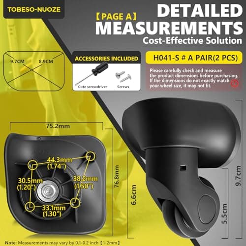 Luggage Wheels Replacement for Suitcase, Replacement Wheel for Suitcase Repair, 360° Rotating Luggage Spinner Wheel with 4 Mounting Holes H041 (H041-S-2) — view 2