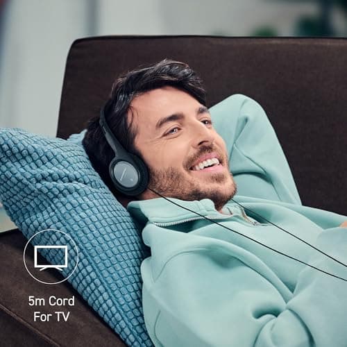 Panasonic RP-HT090E-H Lightweight Stereo Headphones, On-Ear Headphones, 5m Long Cord, Volume Control, XBS, 3.5mm Jack, Black — view 2