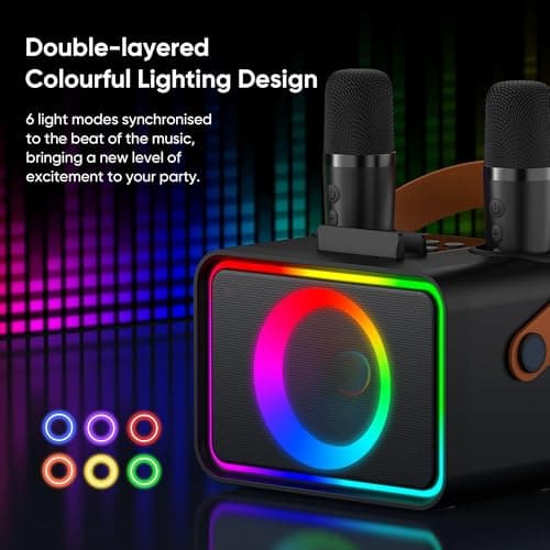Karaoke Machine 2 Microphones for Adults Kids, Portable Bluetooth Karaoke Speaker for Adults & Kids, Party PA Stage with Disco Lights for Gatherings, Gifts for Family — view 5