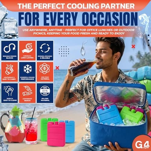 G4GADGET Freezer Blocks 8 Pack (8cm) | Reusable Ice Packs for Cool Bags, Lunch Boxes & Cool Boxes | Long Lasting Cooler Blocks for Travel, Picnic, Camping Accessories | Leakproof & Durable — view 4