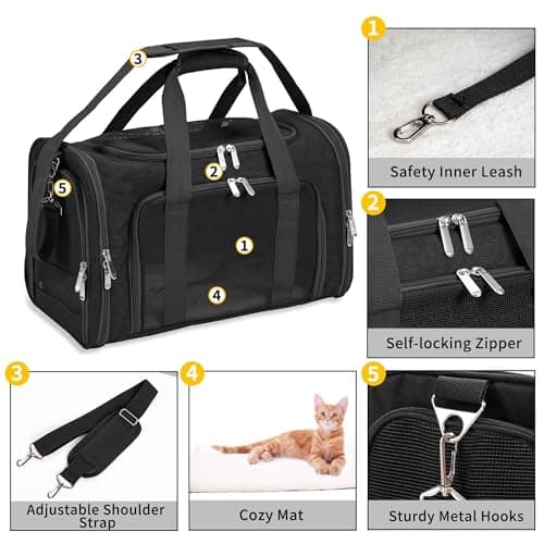 Soft Sided Cat/Pet/Dog Carrier Bag,Portable Foldable Pets Travel Carriers For Cats/Dogs With Shoulder Strap & Removable Mat,Durable Puppy Basket of 25 lbs - Black — view 3