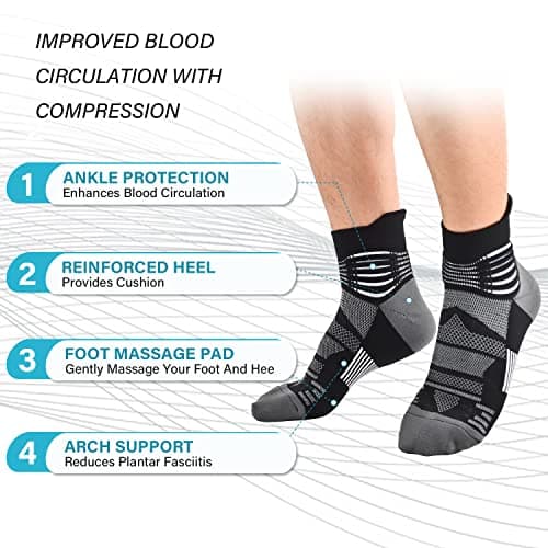 IRAMY Compression Ankle Support Socks Men Running Coolmax Wicking Cushioned Athletic Plantar Fasciitis Relief Women 3 Pairs (Black+White+Dark Grey L) — view 4