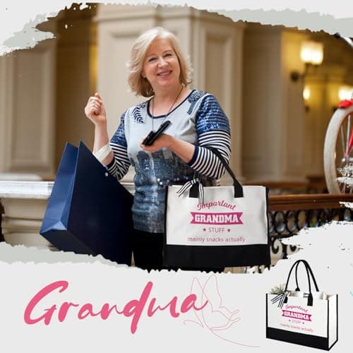 Hestya 2 Pieces Christmas Grandma Gifts from Grandchildren Include 1 Shopping Tote Bag and 1 Keyring for Grandma with Pouch for Granny Mothers Day Christmas Birthday Beach Present — view 2