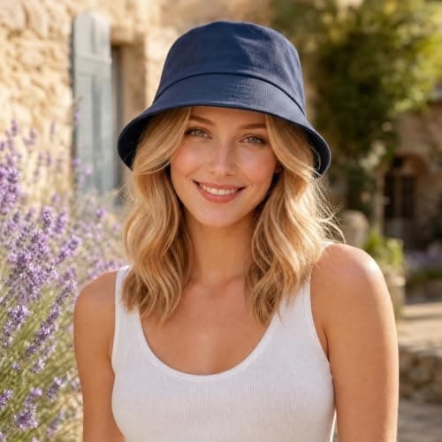 Geukmun Bucket Hat Unisex Cotton Sun Protection Summer Beach Outdoor Fishing Travel Hat UV Packable Navy Blue — view 3