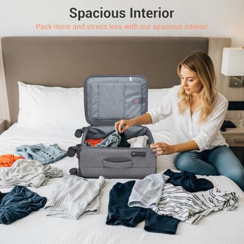 British Traveller Expandable Medium Suitcase, 24" Softside Checked Luggage — view 6
