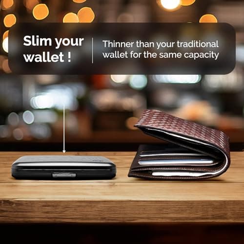 ÖGON -DESIGNS- Aluminum Wallet, Large Capacity with Metal Lock, RFID Protection Against Fraud and demagnetization, Smart Case Oslo Large Model (Aluminium Black) — view 6