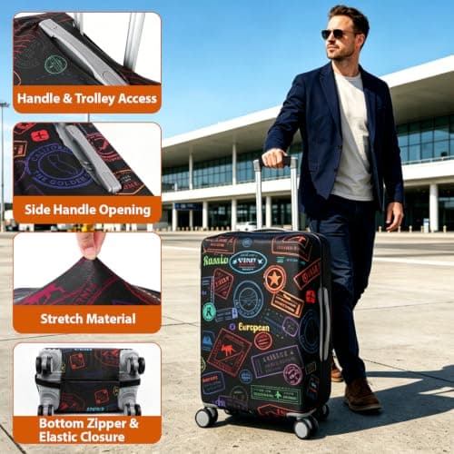 Sueving Luggage Covers for Suitcases, 26-28 Inches Elastic Large Suitcase Cover with Luggage Handle Wrap, Travel Luggage Cover for Business Trips, Holidays (Pattern 2, L) — view 2