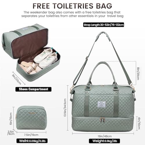 LOVEVOOK Travel Bags for Women, Large Weekend Overnight Holdall Duffel Bag with Shoe Compartment, Hospital Maternity Bag with Toiletry Bag Waterproof Cabin Carry on Hand Luggage Bag for Travel Sports — view 2