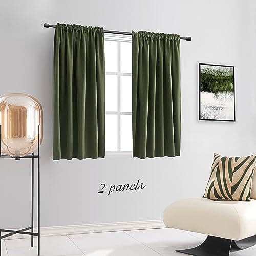 DONREN Olive Green Blackout Curtains 48 Inch Length 2 Panels Set - Rod Pocket Room Darkening Thermal Insulated Curtains & Drapes for Boys Bedroom/Cabin/Loft,W52 x L48 Inches Long — view 5