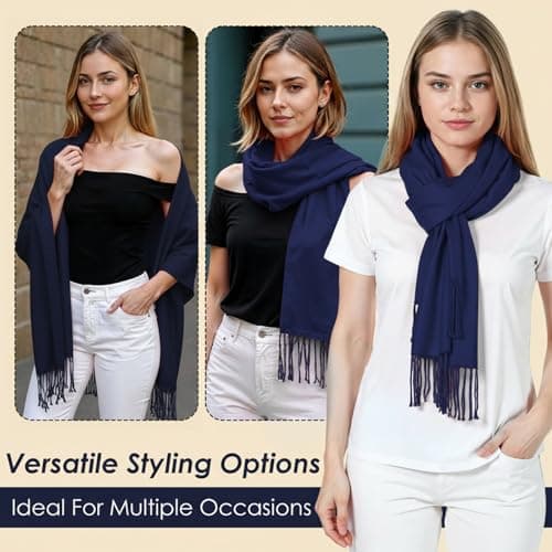 Abeillo Shawl Wraps for Women, Soft Pashmina Shawl with Fringes Blanket Wrap for Wedding Evening Dresses, Travel Accessory (Navy Blue) — view 5