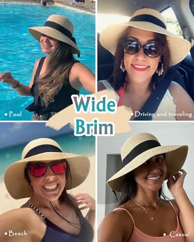 FURTALK Womens Beach Sun Straw Hat Wide Brim UV Protection Travel Hat — view 5