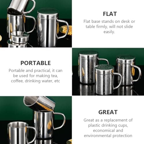 FUNNETOYU Stainless Steel Double-Layer Mug Silver with Handle — view 6