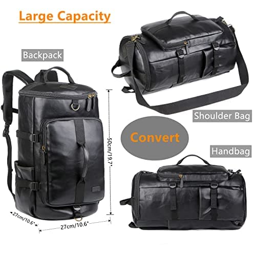 BAOSHA HB-26 3-Ways Leather Men Holdall Weekend Travel Duffel Tote Bag Backpack Shoulder Bags Convertible Travel Hiking Rucksack Overnight Weekender Bag Handbag, red, L, Leather Travel Duffel Bag — view 2