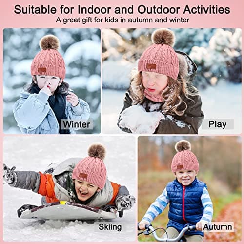 Baynetin 3Pcs Kids Winter Beanie Hat Scarf Gloves Set for 1-5 Years Old Boys Girls. Winter Accessories Sets for Children Outdoor Sports, Knit Thick Warm Fleece Lined Thermal Sets (Pink) — view 6
