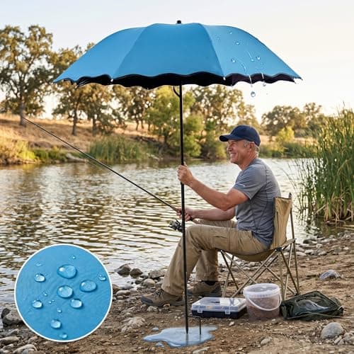 Ameble Folding Travel Rain Umbrella with UV Protection, Adjustable Height & Ground Stake Plant Umbrella for Garden, Fishing, Beach, Sun Shade, Blue — view 6