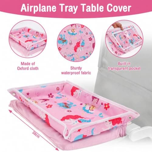 Anihet Kids Tray Table Cover, Foldable Airplane Travel Tray Cover with Clear Pocket, Universal Airplane Must Haves Travel Essential for Plane, Train, High Chair(Mermaid) — view 3
