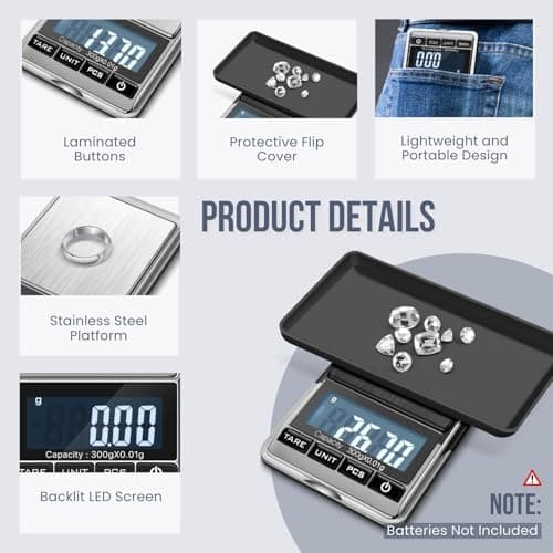 Flexzion Jewelry Small Digital Scale .01 Gram Accuracy - Portable Digital Jewelry Scale Gram & Ounces with 300g Weight Capacity - Micro Scale for Herbs, Gold, Coins with Multi-Unit Conversion — view 3