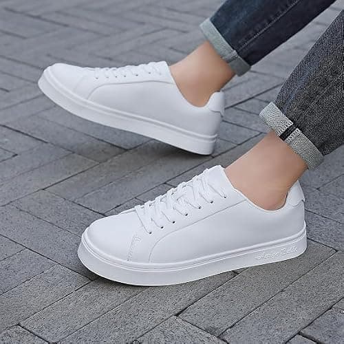 Men's Sneakers Casual Shoes Lightweight Leather White Black — view 2