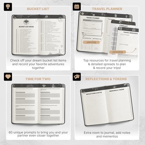 3-in-1 Prazoli Couples Adventure Book, Travel Journal & Bucket List Scrapbook - Cute Gifts for Women & Men Couple | Travellers Notebook Planner & Organiser With Pockets & Prompts Keepsakes Diary — view 3