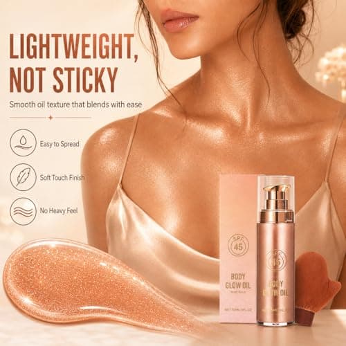 Body Shimmer Oil, Rose Gold Glow for Women, Oil Shimmer with Application Mitt, Lightweight Non-Sticky Liquid Highlighter for Arms Legs Decolletage Party Holiday Makeup — view 5