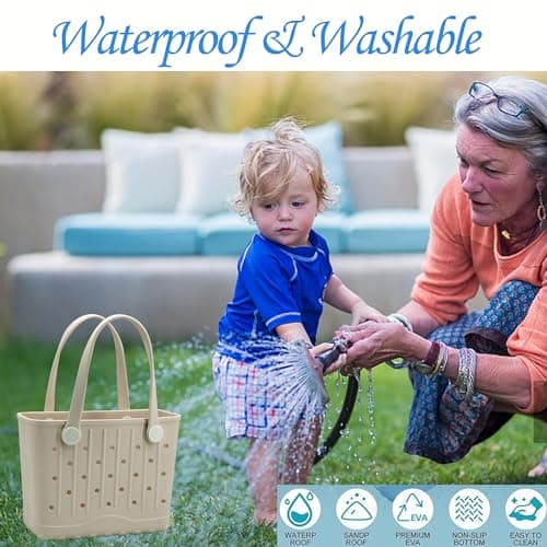 Forrader Rubber Tote Bag Small Beach Bag Waterproof Travel Bags Washable Tote Portable Open Handbag for Sports Beach Boat Outdoor (Pink) — view 6