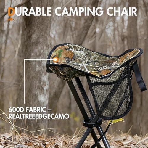 Portal Folding Stool Tripod Camo Small Camping Chair Collapsible Portable Lightweight Fold away Stool Pop up Travel Seat for Hunt Hiking Backpacking Fishing Walking Events Festival Load 102KG — view 6