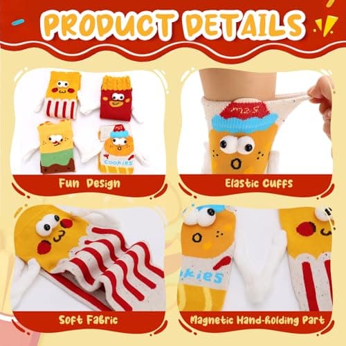 Zuimei 4Pcs Fun Food Themed Magnetic Socks Soft Cotton Mid-Calf Socks — view 5