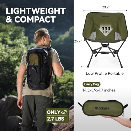 MARCHWAY Lightweight Folding Camping Chair with Spring Lock, Stable Compact Portable for Outdoor Camp, Travel, Beach, Picnic, Festival, Hiking, Backpacking (Green) — view 3