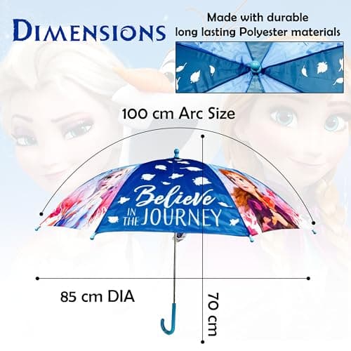Disney Frozen Kids Umbrella, Plastic Easy Grip Handle Compact Umbrella Windproof Strong, PVC Cover Travel Gift Kids Brolly Girls, Automatic Safety Opening Stick Umbrella 70cm — view 2