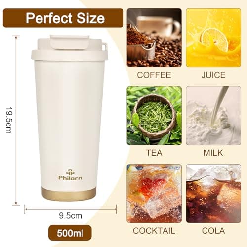 Philorn Coffee Cup Travel Mug, 500ml Insulated Coffee Cup with Lid & Straw — view 2