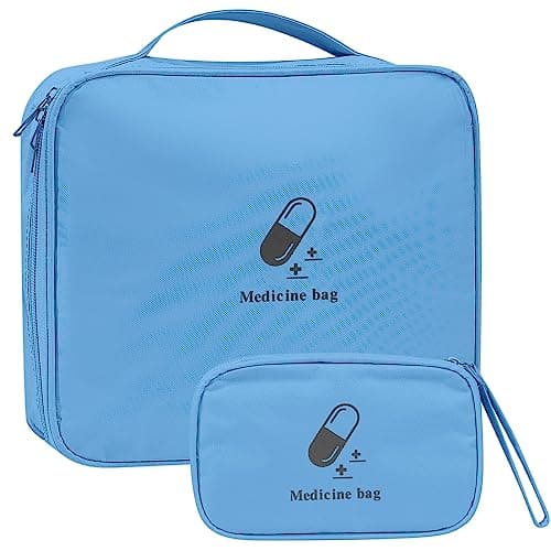 2 Pcs First Aid Kit, Portable Travel Empty Medical Medicine Bags, Small/Large First Aid Emergency Organizer Bags Waterproof for Outdoor Camping Travel Work - Pink/Blue
