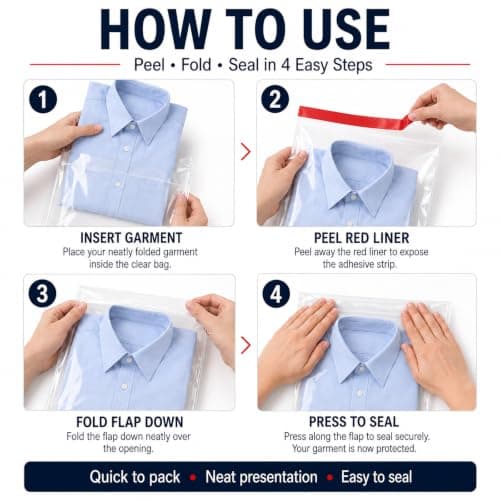 Wosilan 50 Pack Clear Self-Seal OPP Garment Bags, 30 x 40 cm for Clothes — view 6
