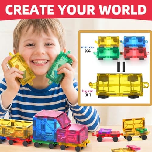 Qltytoy Mini Magnetic Tiles Cars 8PCS Construction Set for Mini,Major Tiles — view 2
