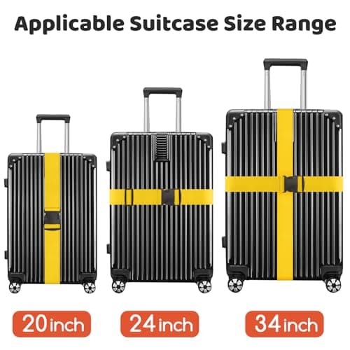 WISYOK Luggage Straps Extended, 2 Pack, 130-250cm Adjustable, Yellow — view 3