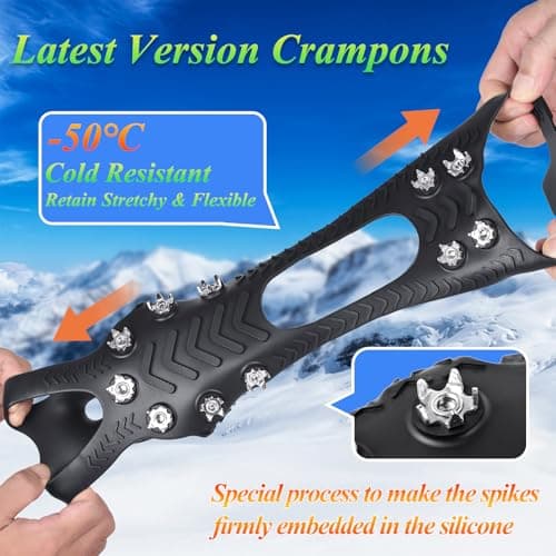 HONYAO Crampons, Ice Cleats for Shoes and Boots, Snow Grips for Men Women, Silicone Stainless Steel Ice Grips for Winter Walking Hiking Outdoor Fishing, Grippers Shoe Spikes Grips Traction, M — view 4