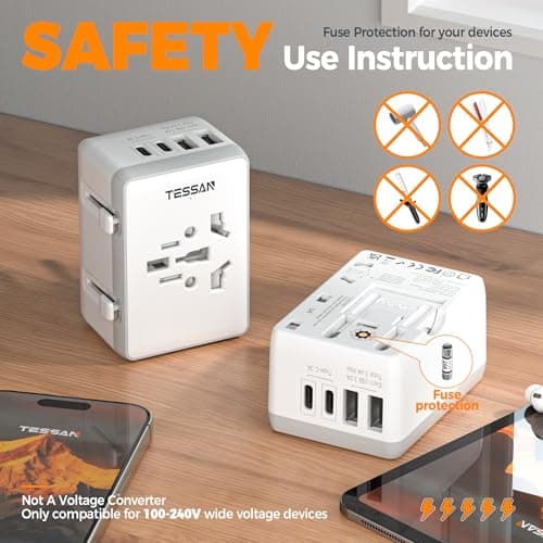 TESSAN Universal Travel Adapter with 2 USB C and 2 USB A — view 6