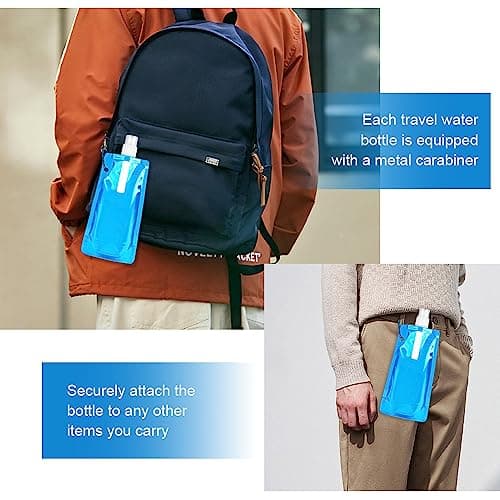 flintronic Foldable Sports Bottle, 6pcs Foldable Water Bottle 500mL, Reusable BPA Free Collapsible Water Bottle, Flexible Drink Pouches Bags with Clip for Outdoor Sports, Travel, Biking, Hiking — view 6