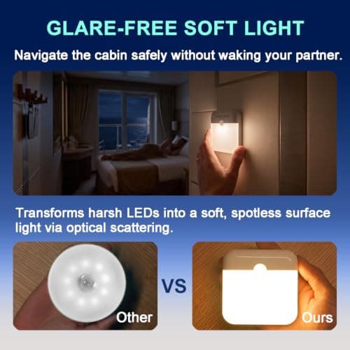 2 Pcs Magetic Night Light Motion Sensor Cruise Ship Approved with USB Cable LED Rechargeable Battery for Indoor Use in Bathroom Hallway Cabin Toilet Bed Stair for Travel Cruise Essentials 2026 — view 5